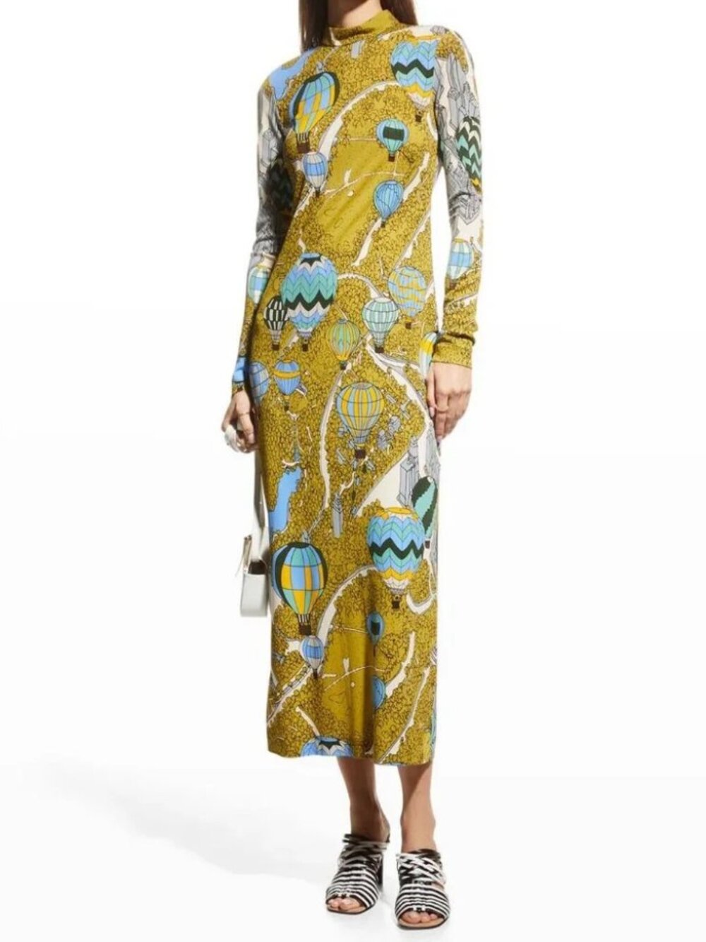 Tory Burch Balloons In The Sky Long Midi Dress Mock Neck Hot Air Green 4